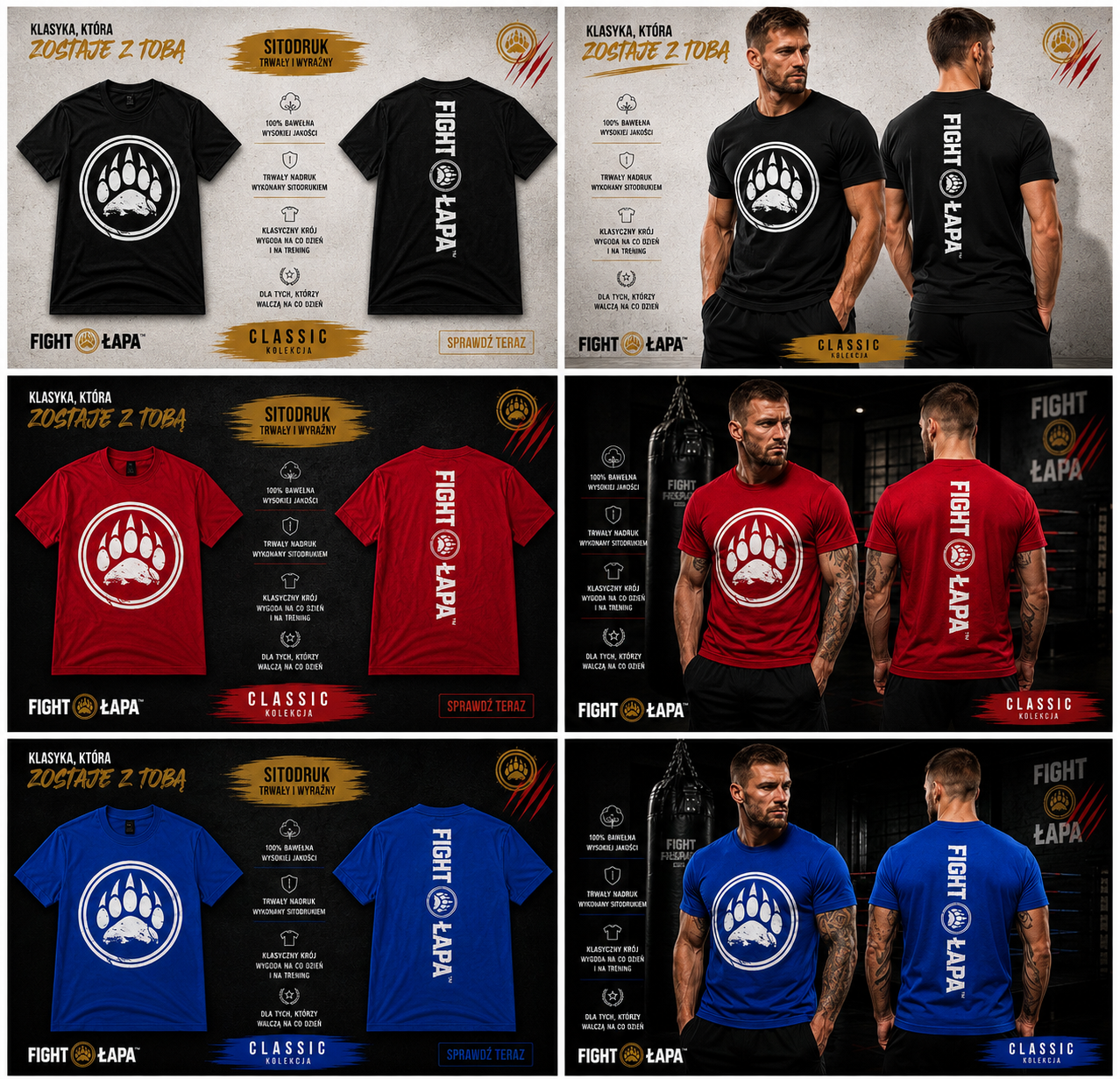 Koszulka unisex FIGHT ŁAPA Classic 100% bawełna – męska